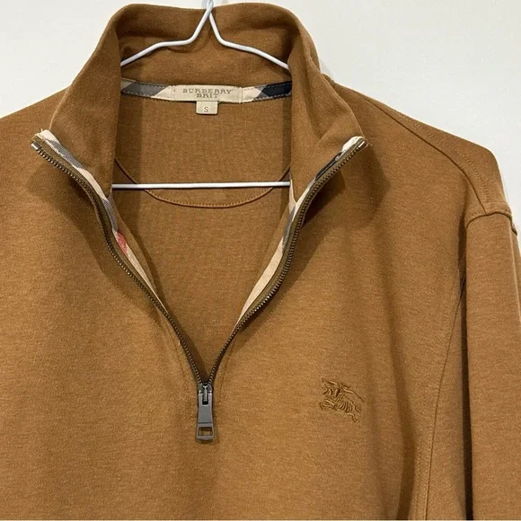 Burberry Brit Mens 1/4 Zip Sweatshirt Horse Logo Nova Check Trim Collar Size S - Picture 5 of 11